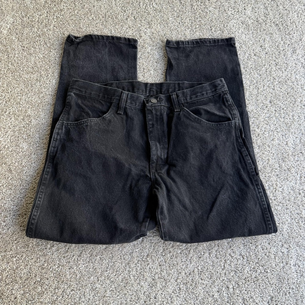 Rustler Jeans Mens 34x30 Charcoal Black Denim Regular Straight Cotton Casual